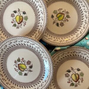 Johnson Brothers Cream and Brown Dinner Plates with Floral Design
